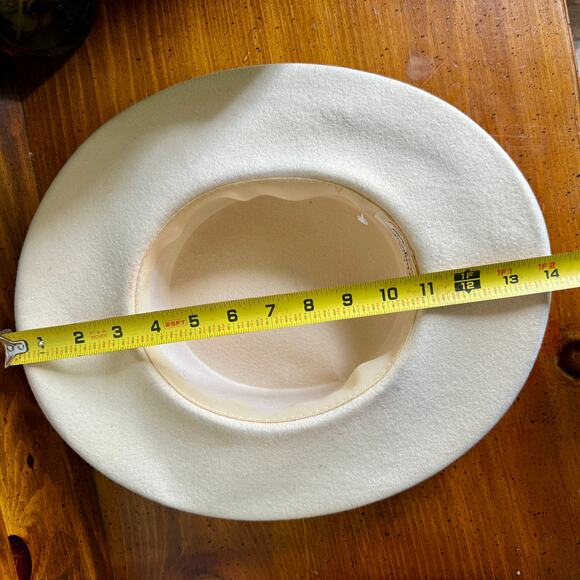 Vintage 1960s Wide Brim Hat Dolores M Chestnut Ivory Wool Felt Feather Gold Trim main image 7